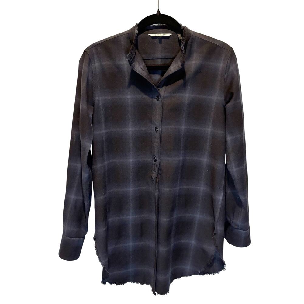 Helmut Lang Plaid Wool Blend Button Down Tunic Top - size Small